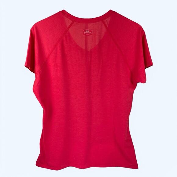Under Armour UA Tech Heat Gear Loose Fit V Neck Tshirt Women's Pink Large - Picture 2 of 4